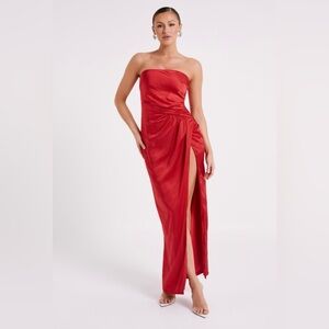 Draped strapless maxi dress in Red